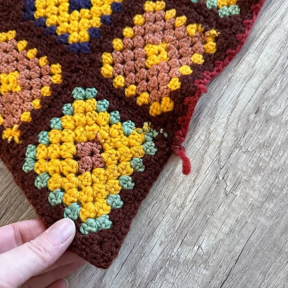 Vintage Crochet Granny Square Afghan Twin Bed Throw Blanket Multi-Color 41